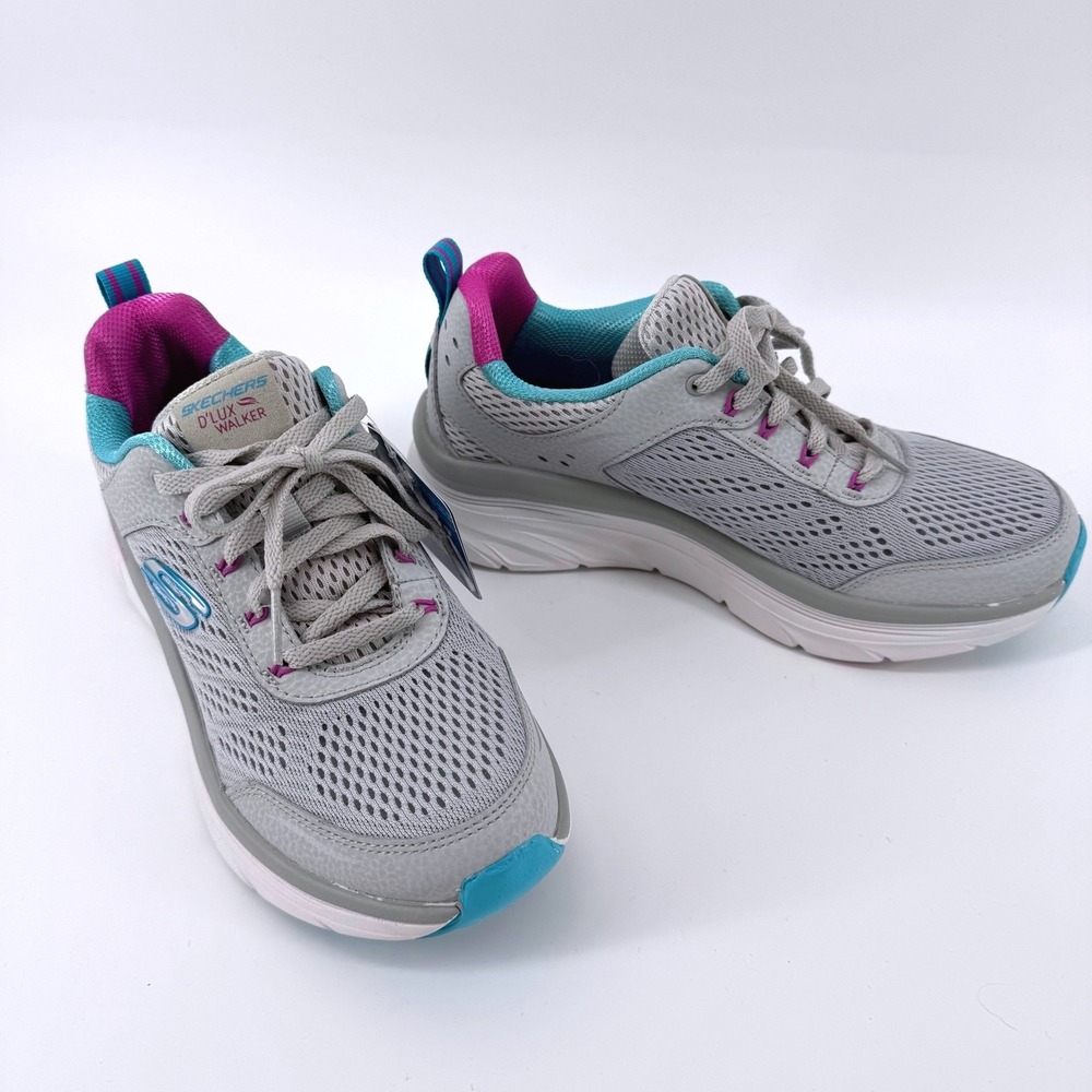 Skechers D'Lux Walker Womens 6 Grey Teal Magenta 149023 Infinite Motion Sneakers